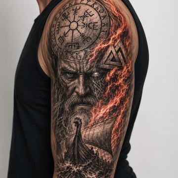 Oberarmtattoo im Blackwork-Realismus