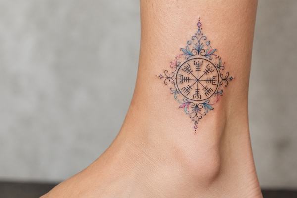 Vegvisir-Tattoo am Knöchel