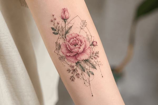 Pfingstrosen-Tattoo am Unterarm