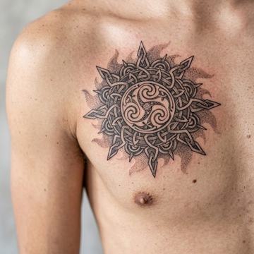 Keltisches Sonnen-Tattoo auf der Brust