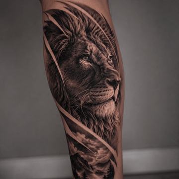 Löwen Tattoo am Bein