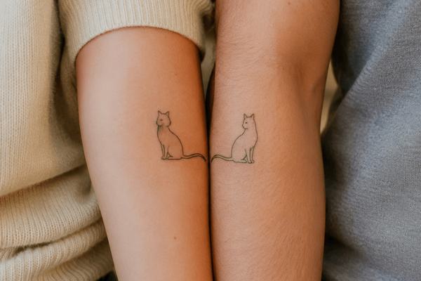 Partner-Tattoos mit Katzenmotiv am Oberarm