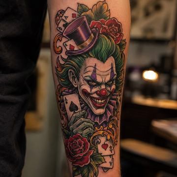 Joker-Tattoo am Unterarm