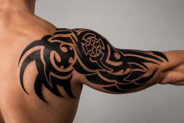 Großes Tribal Tattoo am Oberarm