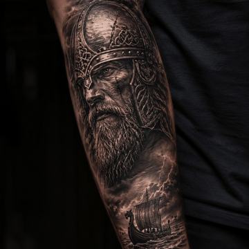 Wikinger-Tattoo mit Schiff am Unterarm