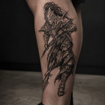 Schwarz-Grau-Realismus-Tattoo an der Wade