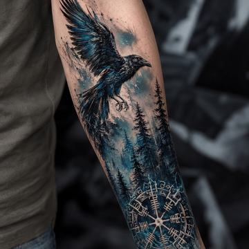 Unterarmtattoo im Blackwork-/Aquarellstil