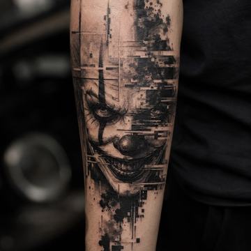Großflächiges, realistisches Black-and-Grey-Joker-Tattoo am Unterarm