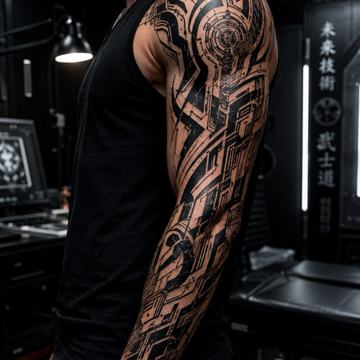 Cyberpunk Full‑Sleeve auf dem Arm eines Mannes