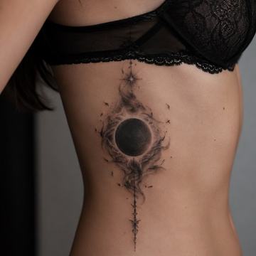 Schwarz-Grau-Realismus-Tattoo im Dark-Souls-Stil an der Rippe