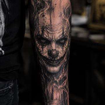 Großflächiges, realistisches Black-and-Grey-Joker-Porträt am Unterarm