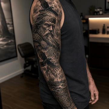 Wikinger-Sleeve-Tattoo am Arm