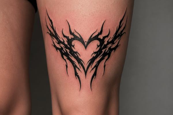 Schwarzes Tribal Tattoo am Bein