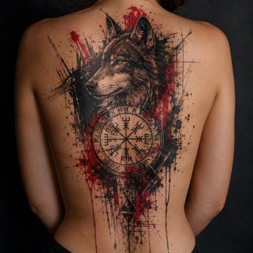 Großes Rückentattoo auf dem Rücken einer Person