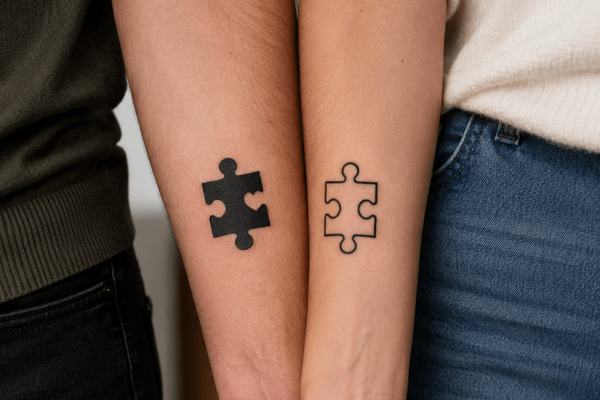 Ergänzende Puzzle-Tattoos auf den Unterarmen