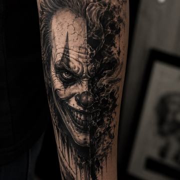 Realistisches Black-and-Grey-Joker-Unterarmtattoo