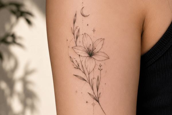Lilien-Tattoo am Oberarm