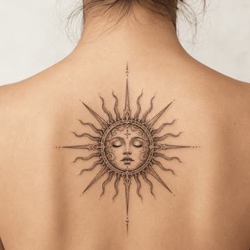 Großes Sonnen-Tattoo auf dem Rücken