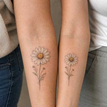 Fineline Mutter-Tochter-Tattoo mit Blume