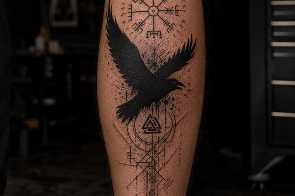 Unterschenkel-Tattoo im Blackwork-Stil
