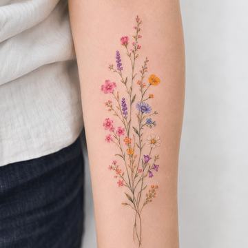 Wildblumen-Tattoo am Unterarm