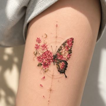 Schmetterlings- und Blumen-Tattoo am Oberarm