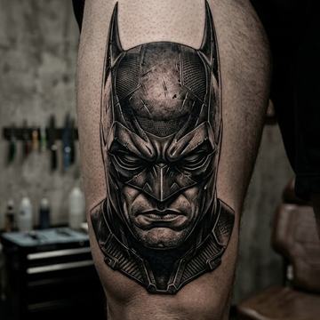 Realistisches Schwarz‑Grau‑Tattoo von Batman