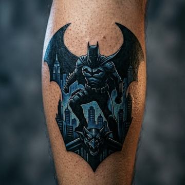 Kontrastreiches Schwarz‑Grau‑Tattoo auf der Wade