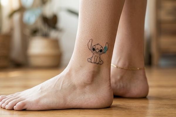 Dezentes, kleines Stitch-Tattoo am inneren Knöchel