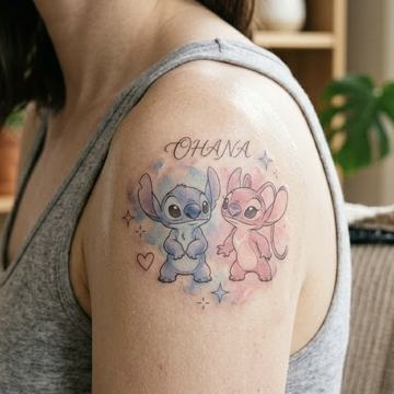 Watercolor-Stitch-Tattoo auf dem Oberarm