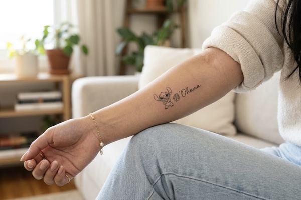 Dezentes Fineline-Tattoo am inneren Unterarm einer Person