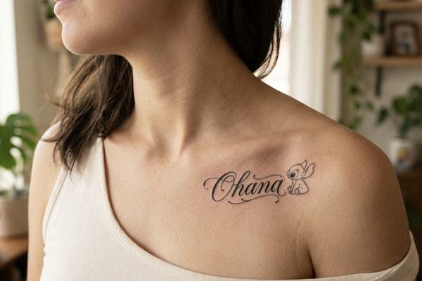 Dezentes Fineline-Tattoo am Schlüsselbein