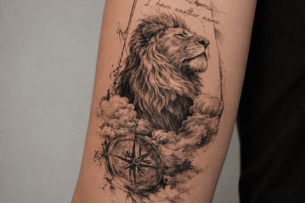 Löwen-Tattoo mit Kompass