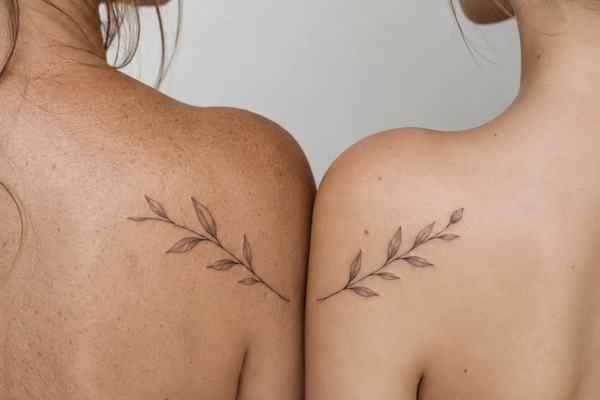 Fineline Mutter-Tochter-Tattoo mit Blume