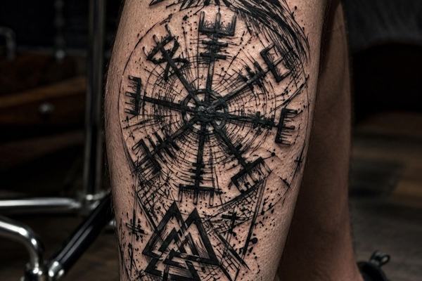 Unterschenkel-Tattoo im Blackwork-Stil