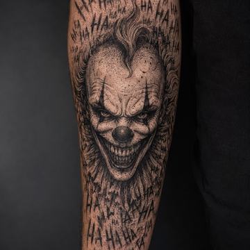 Realistisches Black-and-Grey-Joker-Tattoo auf dem Unterarm