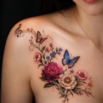 Blumen-Tattoo mit Schmetterling