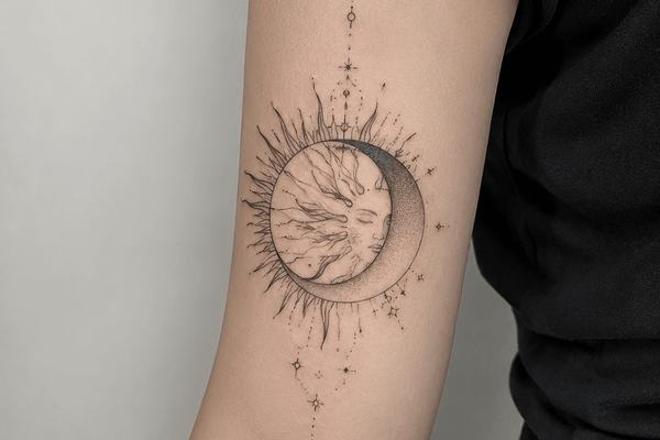 Sonne-Mond-Tattoo mit Sternen