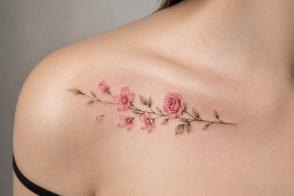 Zartes Blumen-Tattoo auf der Schulter
