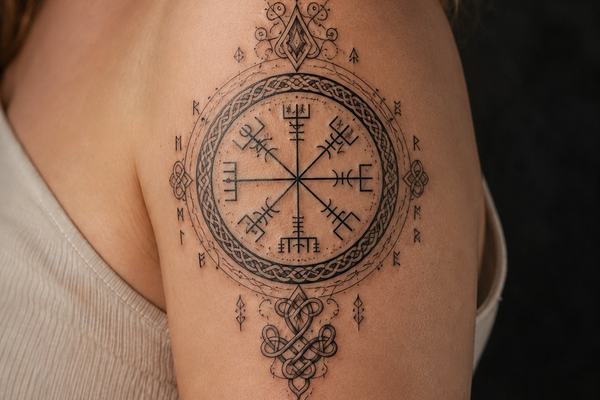 Oberarmtattoo mit kreisförmigem Vegvisir