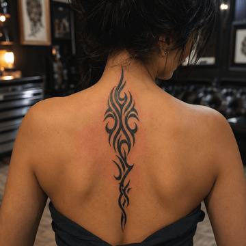 Tribal Tattoo entlang der Wirbelsäule