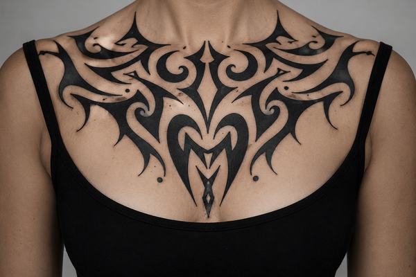 Tribal Tattoo am Dekolleté