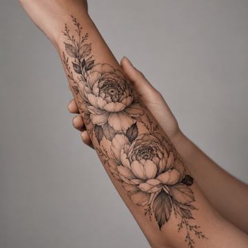 Pfingstrosen-Tattoo am Unterarm