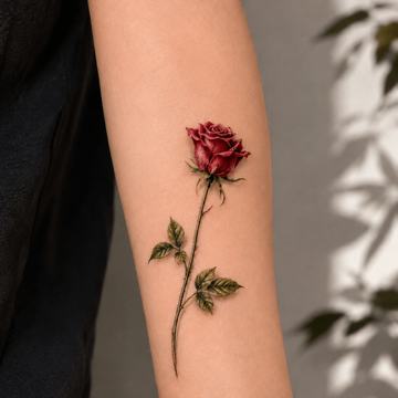 Rotes Rosen-Tattoo am Unterarm