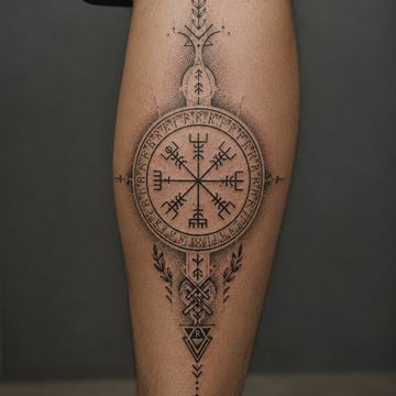 Unterschenkel-Tattoo im Blackwork/Dotwork-Stil