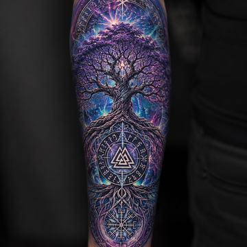 Vertikales Unterarm‑Tattoo von Yggdrasil