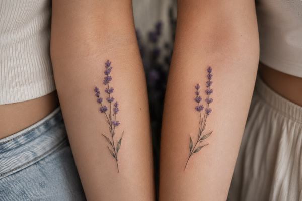 Fineline Mutter-Tochter-Tattoo mit Blume