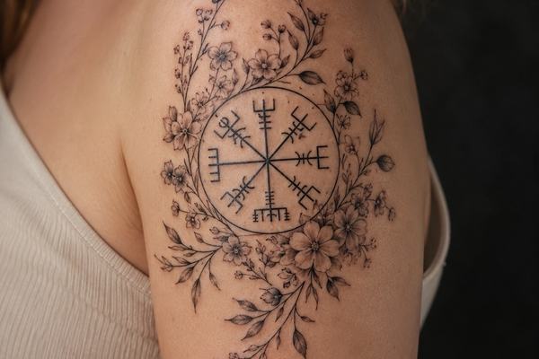 Oberarmtattoo im Fineline-Schwarzgrau