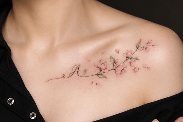 Blumen-Tattoo am Schlüsselbein