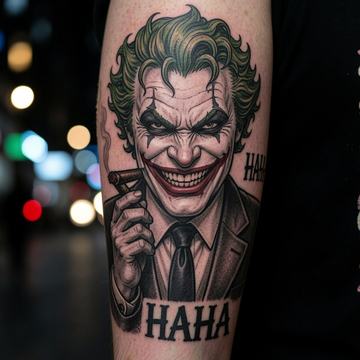 Realistisches Joker-Tattoo am Unterarm